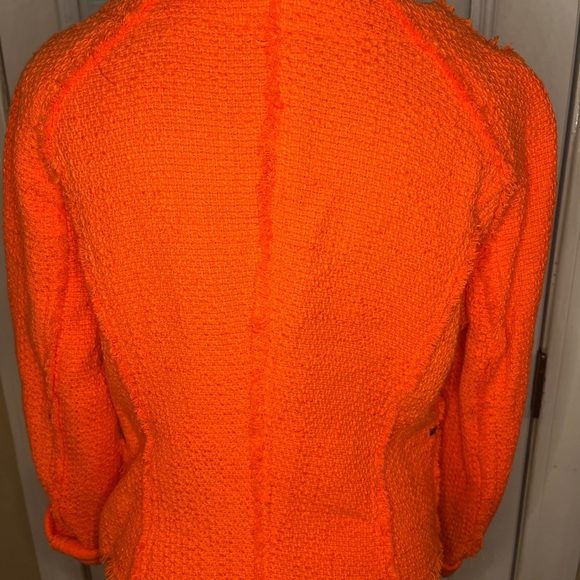 Zara Basic Bright Orange Tweed Cotton Jacket Size L - Picture 3 of 10